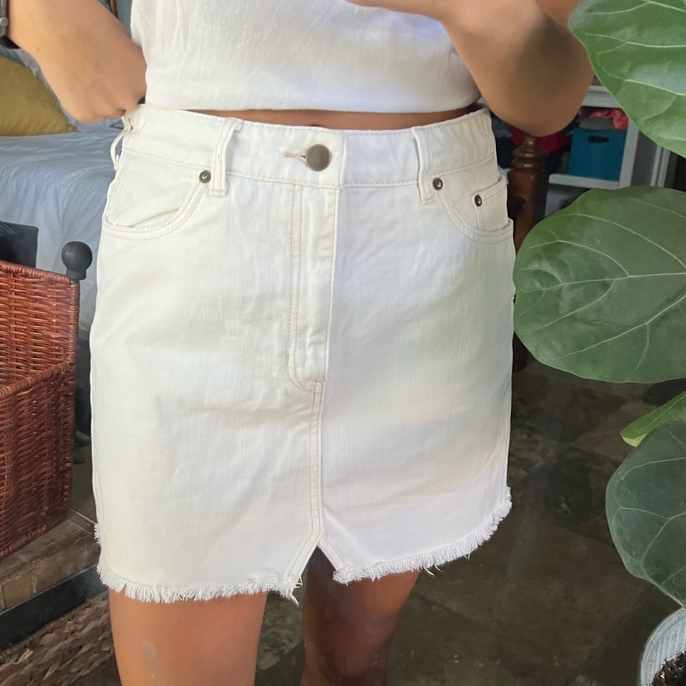 Free People White Denim High Waisted Mini Skirt